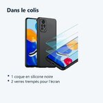 Contenu du colis – Coque Silicone Noir + 2 Verres Trempes Pour Xiaomi Redmi Note 11 Pro
