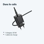 Contenu du colis – Chargeur Noir Rapide 30W + Cable USB C pour Samsung S25 / S24 / S23 / S22 / Plus / Ultra /Fold / Flip / FE