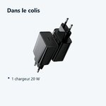 Contenu du colis – Chargeur USB-C Noir 20W pour Samsung S21 / S22 / PLUS / ULTRA