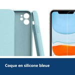 Vue de détail – Coque Silicone Pour iPhone 12 / iPhone 12 Pro Couleur Bleu Protection Objectif Appareil Photo + Verre Trempe