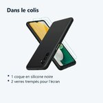 Contenu du colis – Coque Silicone Noir + 2 Verres Trempes Pour Samsung A13 5G