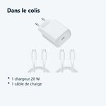 Contenu du colis – Chargeur Rapide 20W USB-C pour + 2 Cables Type-C Samsung A53 / S23 / S22 / S21 / PLUS / ULTRA
