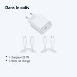 Contenu du colis – Chargeur Rapide 25W USB-C pour + 2 Cables Type-C Samsung S23 / S22 / S21 / PLUS / ULTRA