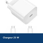 Vue de détail – Chargeur Rapide 25W USB-C pour + 2 Cables Type-C Samsung S23 / S22 / S21 / PLUS / ULTRA