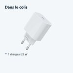Contenu du colis – Chargeur Rapide 25W USB-C pour Samsung / Xiaomi / Oppo / Sony