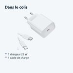 Contenu du colis – Chargeur Rapide 25W USB-C pour + Cable Type-C Samsung S23 / S22 / S21 / PLUS / ULTRA