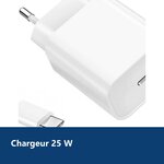Vue de détail – Chargeur Rapide 25W USB-C pour + Cable Type-C Samsung S23 / S22 / S21 / PLUS / ULTRA