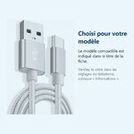 Accessoire ajusté au modèle exact – Câble Metal Nylon Renforcé Chargeur USB/Type C Longueur 2m Couleur Argent Compatible Sams