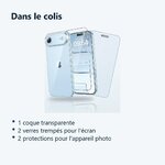 Contenu du colis – Coque Silicone Transparente + Verres Trempes et Protections Camera Arriere Transparent X2 Pour iPhone 17 A