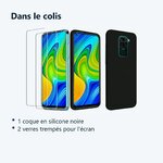 Contenu du colis – Coque Silicone Couleur Noir + 2 Verres Trempes Pour Xiaomi Redmi Note 9