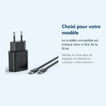 Accessoire ajusté au modèle exact – Chargeur Noir Rapide 25W + Cable USB C pour iPhone 17 / 16 / 16e / 15 / Pro / Plus / Pro