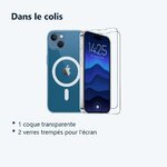 Contenu du colis – Coque Silicone Transparente Compatible Magsafe + 2 Verres Trempes Pour iPhone 13