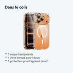 Contenu du colis – Coque Silicone Transparente Compatible Magsafe + Verre Trempe et Protection Camera Arriere Pour iPhone 17