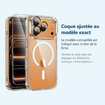 Accessoire ajusté au modèle exact – Coque Silicone Transparente Compatible Magsafe + Verre Trempe et Protection Camera Arrier