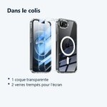 Contenu du colis – Coque Silicone Transparente Compatible Magsafe + 2 Verres Trempes Pour iPhone 16e