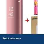 Vue de détail – Coque Etui Rabat Miroir Rose pour Samsung S20 Plus + Verre Trempe