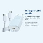 Accessoire ajusté au modèle exact – Chargeur Blanc Rapide 20W + Cable USB C pour iPhone 17 / 16 / 16e / 15 / Pro / Plus / Pro