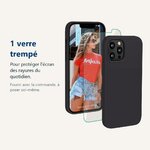 Verre trempé pour protéger lécran – Coque Silicone Couleur Noire + Verre Trempe Pour iPhone 12 / 12 Pro