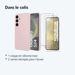 Contenu du colis – Coque Pour Samsung Galaxy S24 Silicone Rose + 2 Verres Trempes