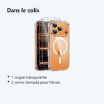 Contenu du colis – Coque Silicone Transparente Compatible Magsafe + 2 Verres Trempes Pour iPhone 17 Pro