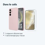 Contenu du colis – Coque Pour Samsung Galaxy S24 Silicone Rose + Verre Trempe