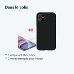 Contenu du colis – Coque Silicone pour iPhone 11 Noir Antichoc + 2 Verres Trempes