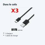 Contenu du colis – X3 Cable USB- Type C Chargeur Noir pour Samsung Galaxy Note 8 / S8 / S8 PLUS / A32017 / A52017 PACK X3 Noi
