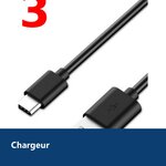 Vue de détail – X3 Cable USB- Type C Chargeur Noir pour Samsung Galaxy Note 8 / S8 / S8 PLUS / A32017 / A52017 PACK X3 Noir