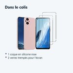 Contenu du colis – Coque Silicone Couleur Rose + 2 Verres Trempes Pour Oppo Reno 8 Lite 5G