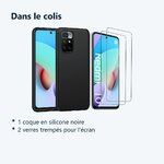 Contenu du colis – Coque Silicone Noire + 2 Verres Trempes Pour Xiaomi Redmi 10