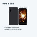 Contenu du colis – Coque Silicone Noir + 2 Verres Trempes Pour Xiaomi Redmi 9A
