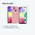 Contenu du colis – Coque Pour Xiaomi Redmi 10A Silicone Rose + Verre Trempe