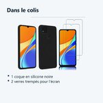 Contenu du colis – Coque Silicone Couleur Noir + 2 Verres Trempes Pour Xiaomi Redmi 9C / 9C NFC