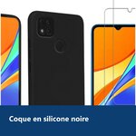 Vue de détail – Coque Silicone Couleur Noir + 2 Verres Trempes Pour Xiaomi Redmi 9C / 9C NFC