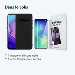 Contenu du colis – Coque Souple Silicone Pour Samsung Galaxy S10 Plus Noir + Verre Trempé Anti chocs et Rayures Vitre de Prot