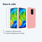 Contenu du colis – Coque Silicone Couleur Rose + 2 Verres Trempes Pour Xiaomi Redmi Note 9