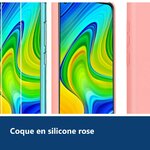 Vue de détail – Coque Silicone Couleur Rose + 2 Verres Trempes Pour Xiaomi Redmi Note 9
