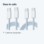 Contenu du colis – Cables X2 Type-C / Type-C Charge Rapide 3A Nylon Renforce Bleu 1M Pour Smartphone Xiaomi / Oppo / Vivo /