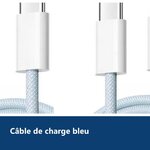 Vue de détail – Cables X2 Type-C / Type-C Charge Rapide 3A Nylon Renforce Bleu 1M Pour Smartphone Xiaomi / Oppo / Vivo / Rea