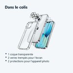 Contenu du colis – Coque Silicone Transparente + Verres Trempes et Protections Camera Arriere X2 Pour iPhone 13 Mini