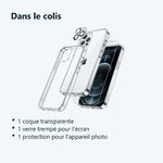 Contenu du colis – Coque Silicone Transparente + Verre Trempe et Protection Camera Arriere Pour iPhone 12 Pro