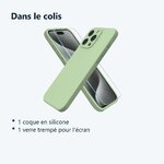 Contenu du colis – Coque Silicone Verte + Verre Trempe Pour iPhone 15 Pro