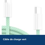Vue de détail – Cables X2 Type-C / Type-C Charge Rapide 3A Nylon Renforce Vert 1M Pour Smartphone Xiaomi / Oppo / Vivo / Real