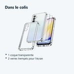 Contenu du colis – Coque Pour Samsung Galaxy A25 5G Silicone Transparente Angles Renforces + 2 Verres Trempes
