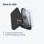 Contenu du colis – Coque Pour iPhone 14 Plus Silicone Noir + 2 Verres Trempes