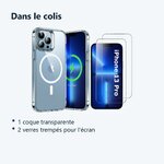 Contenu du colis – Coque Silicone Transparente Compatible Magsafe + 2 Verres Trempes Pour iPhone 13 Pro