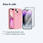Contenu du colis – Coque Cam Slide couleur Rose + 2 Verres Trempes Pour iPhone 14 Plus