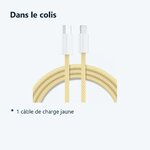Contenu du colis – Cable Type-C Charge Rapide 3A Nylon Renforce Jaune 1m Pour iPhone 8 / X / XR / 11 / 12 / 13 / SE 2022
