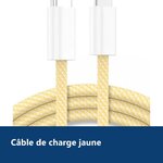 Vue de détail – Cable Type-C Charge Rapide 3A Nylon Renforce Jaune 1m Pour iPhone 8 / X / XR / 11 / 12 / 13 / SE 2022