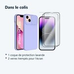 Contenu du colis – Coque Cam Slide couleur Lavande + 2 Verres Trempes Pour iPhone 14 Plus